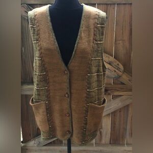 Nipon Studio Button Up Green & Brown Grandpa Style Cardigan Sweater Vest Size M